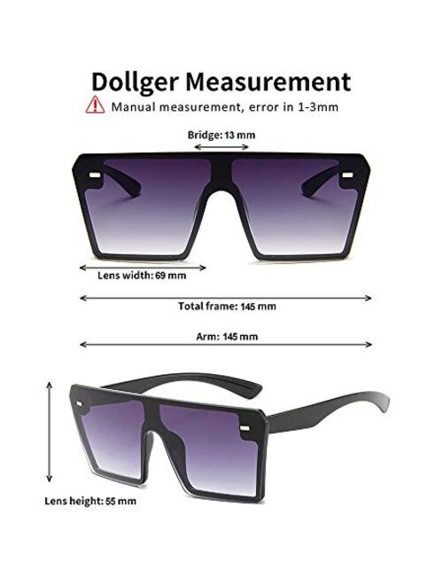 Dollger Oversized Square Sunglasses for Women Men Retro Shades Fashion Big Flat Top Mirror Rimless Lens
