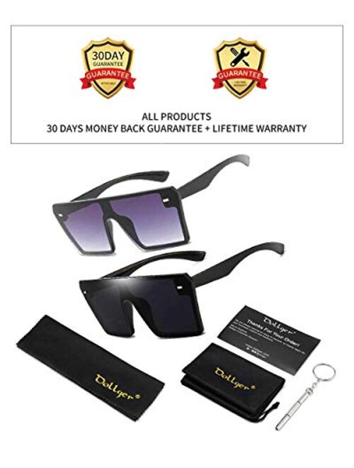 Dollger Oversized Square Sunglasses for Women Men Retro Shades Fashion Big Flat Top Mirror Rimless Lens