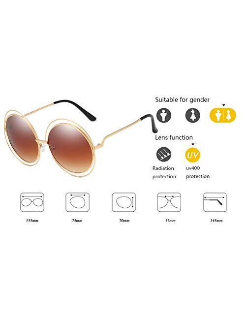 Dollger Metal Double Circle Wire Frame Oversized Round Sunglasses for Women