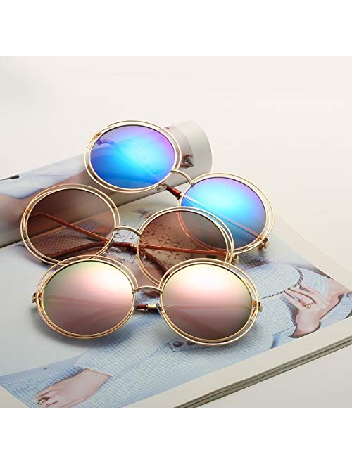 Dollger Metal Double Circle Wire Frame Oversized Round Sunglasses for Women