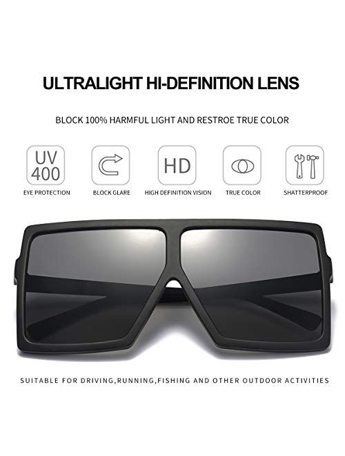 Dollger Square Oversized Sunglasses for Women Men Fashion Big Black 70s Sunglasses Shades