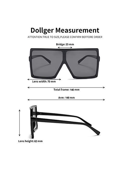 Dollger Square Oversized Sunglasses for Women Men Fashion Big Black 70s Sunglasses Shades