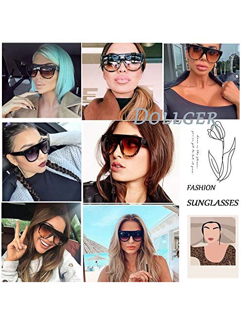 Dollger Oversized Sunglasses for Women Men Flat Top Designer Fashion Retro Sunglasses Frame Shades