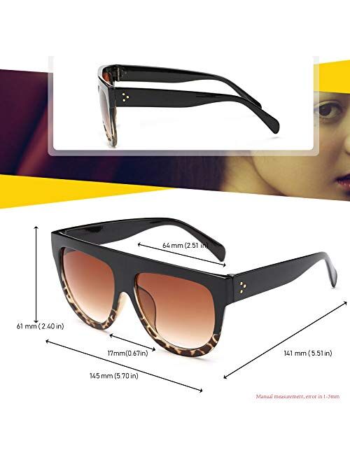 Dollger Oversized Sunglasses for Women Men Flat Top Designer Fashion Retro Sunglasses Frame Shades