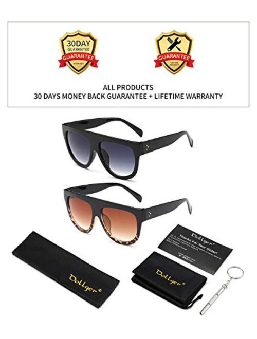 Dollger Oversized Sunglasses for Women Men Flat Top Designer Fashion Retro Sunglasses Frame Shades