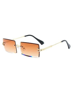 Rimless Rectangle Sunglasses for Women Fashion Frameless Square Glasses for Men Ultralight UV400 Eyewear Unisex
