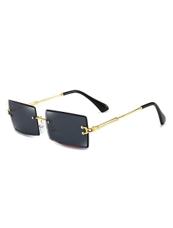 Rimless Rectangle Sunglasses for Women Fashion Frameless Square Glasses for Men Ultralight UV400 Eyewear Unisex