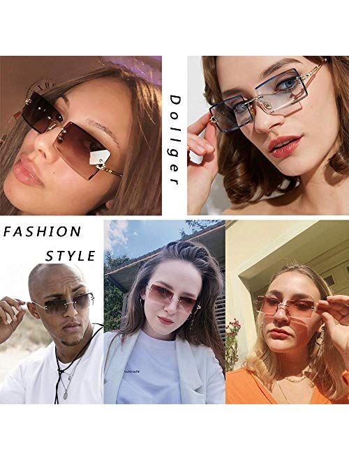 Dollger Rimless Rectangle Sunglasses for Women Fashion Frameless Square Glasses for Men Ultralight UV400 Eyewear Unisex