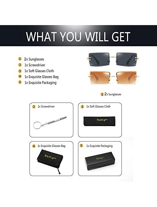 Dollger Rimless Rectangle Sunglasses for Women Fashion Frameless Square Glasses for Men Ultralight UV400 Eyewear Unisex