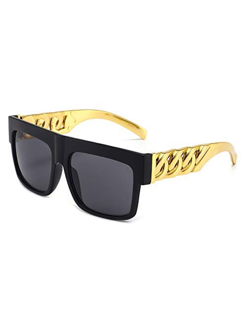 Golden Chain Arm Square Oversized Sunglasses Women Men Hip Hop Luxury Sunglasses