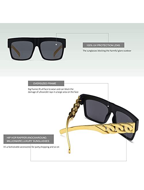 Golden Chain Arm Square Oversized Sunglasses Women Men Hip Hop Luxury Sunglasses