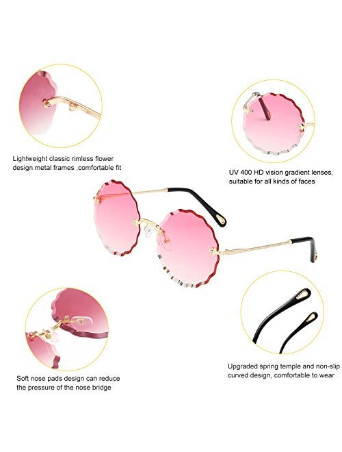 Dollger Rimless Round Sunglasses For Women Retro Flower Sunglasses Fashion Disco Oversized Sunglasses UV400 Protection