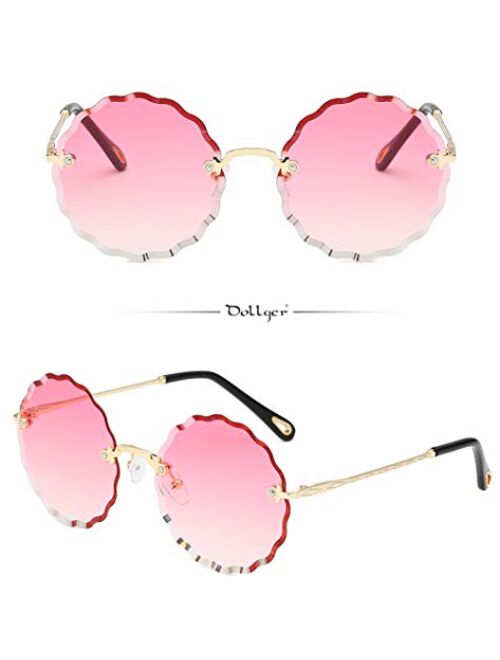 Rimless Round Sunglasses For Women Retro Flower Sunglasses Fashion Disco Oversized Sunglasses UV400 Protection