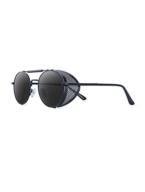 Dollger Steampunk Style Round Vintage Sunglasses Retro Eyewear UV400 Protection for Men Women