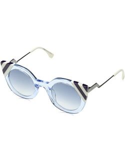 FF 0240 MVU Waves Azure Crystal Plastic Cat-Eye Sunglasses Dark Blue Gradient Lens, 47-26-140