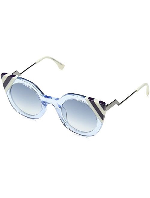 Fendi FF 0240 MVU Waves Azure Crystal Plastic Cat-Eye Sunglasses Dark Blue Gradient Lens, 47-26-140
