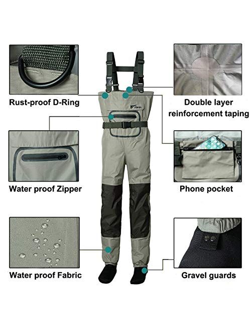 8 Fans Men’s Fishing Chest Waders 3-Ply Durable Breathable and Waterproof with Neoprene Stocking Foot Insulated Fishing Chest Waders, for Duck Hunting, Fly Fishing, A Mes