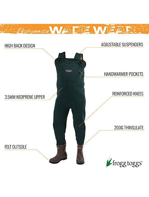 Frogg Toggs Amphib Neoprene Bootfoot Chest Wader, Cleated or Felt Outsole