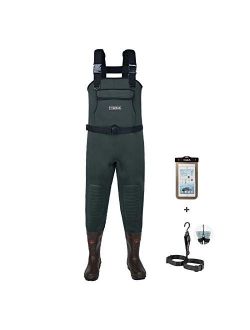 Neoprene Fishing Chest Waders for Men with Boots Cleated Bootfoot Waterproof Mens Womens Waders Fishing & Hunting Waders-Green and Brown