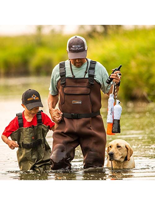 HISEA Neoprene Fishing Chest Waders for Men with Boots Cleated Bootfoot Waterproof Mens Womens Waders Fishing & Hunting Waders-Green and Brown