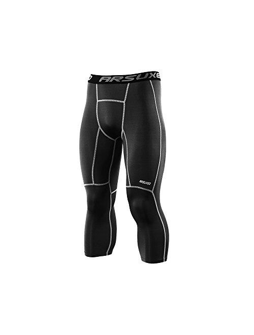 ARSUXEO Men's 3/4 Running Compression Tights Capri Pants K75