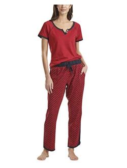 Women's Short Sleeve Tshirt and Logo Pant Lounge Bottom Pajama Set Pj