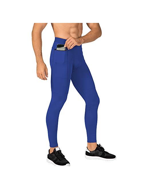 N/ A Men's Compression Pants Workout Athletic Leggings Running Gym Tights with Pockets