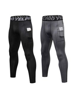 Junyue 2 Packs Mens Compression Leggings Football Pants Workout Tights for Hiking
