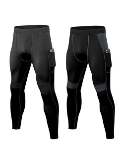 Junyue 2 Packs Mens Compression Leggings Football Pants Workout Tights for Hiking