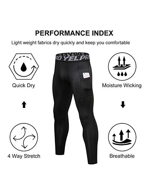 Junyue 2 Packs Mens Compression Leggings Football Pants Workout Tights for Hiking