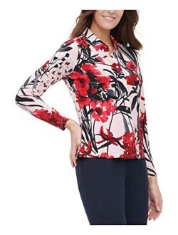 Women's Long Sleeve Collared Button Front-Knit Top