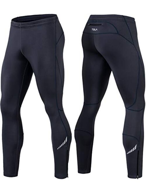 TSLA Men's Thermal Running Tights, Athletic Cycling Pants, Fleece Lined Cold Weather Outdoor Bike Bottoms