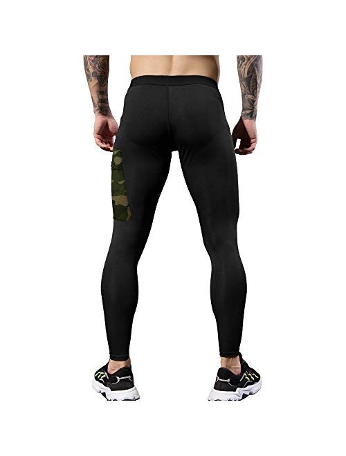 Yuerlian Men's Compression Pants Workout Leggings Training Running Tights Athletic Base Layer Cool Dry Pants with Pocket