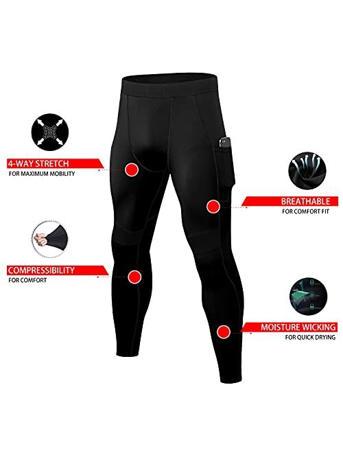 2 Pack Mens Compression Leggings Workout Running Tights with Pockets Cool Dry Baseball Active Sports Gym Pants