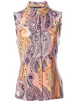 Women's Classic Collared Button Front Sleeveless-Knit Top