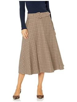Women's Plaid Belted Maxi Skirt