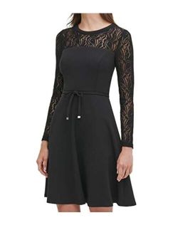 Women's Lace Sleeve Fit and Flare Dress