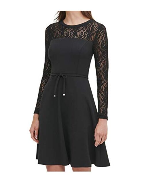 Tommy Hilfiger Women's Lace Sleeve Fit and Flare Dress