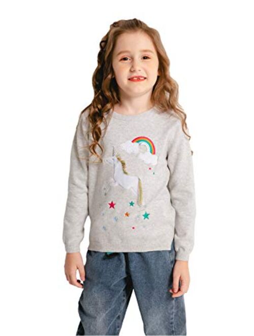 SMILING PINKER Girls Sweater Unicorn Pullover Crew Neck Long Sleeve Cotton Tops Side Split