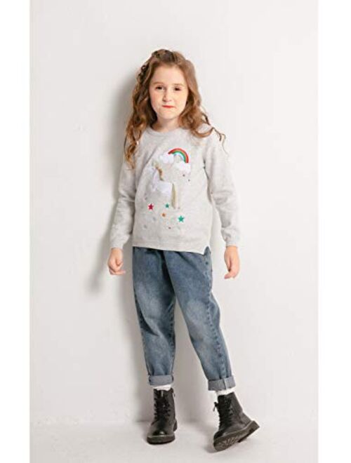 SMILING PINKER Girls Sweater Unicorn Pullover Crew Neck Long Sleeve Cotton Tops Side Split