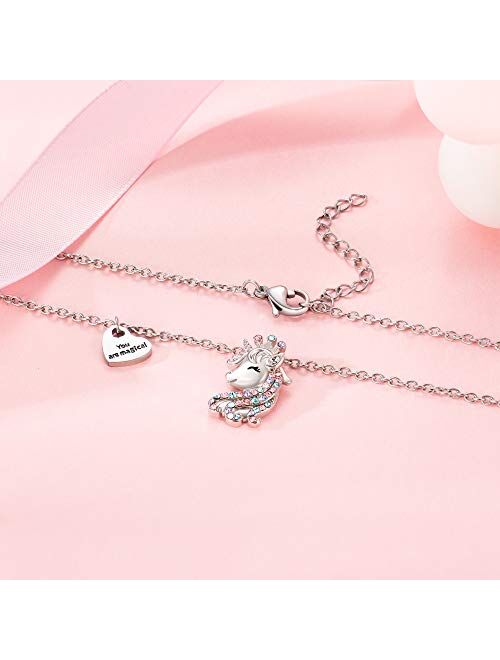 PPJew Unicorn Necklace for Girls Crystal Pendant Necklaces Unicorn Jewelry for Teens Girls Daughter Granddaughter Birthday Party Gift