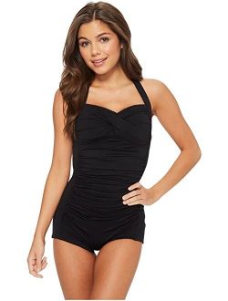 Black Nylon And Spandex Halter Neck Swimsuit