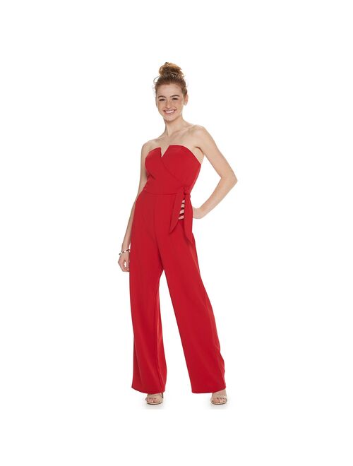 Juniors' Three Pink Hearts Sweetheart Strapless Jumpsuit