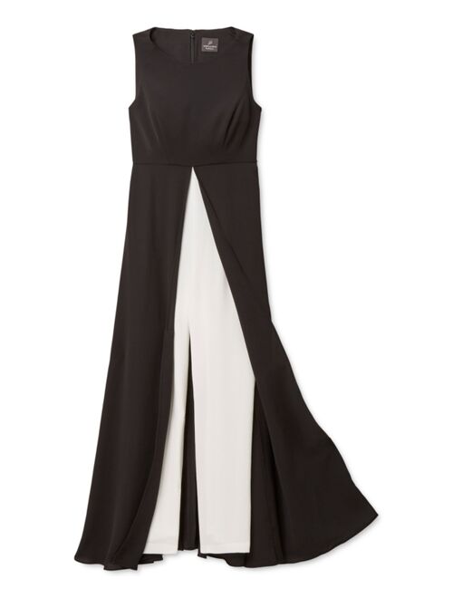 Adrianna Papell Colorblocked Overlay Wide Leg Dressy Jumpsuit