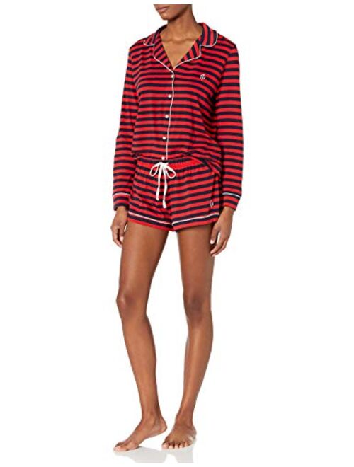 Tommy Hilfiger Women's Long Sleeve Pj Top and Short Notch Collar Pajama Set