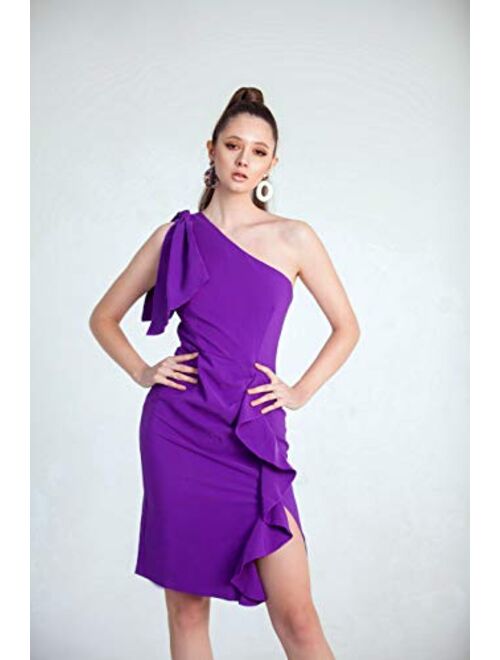 AISIZE Women's Sexy One Shoulder Ruffle Party Bodycon Pencil Dress