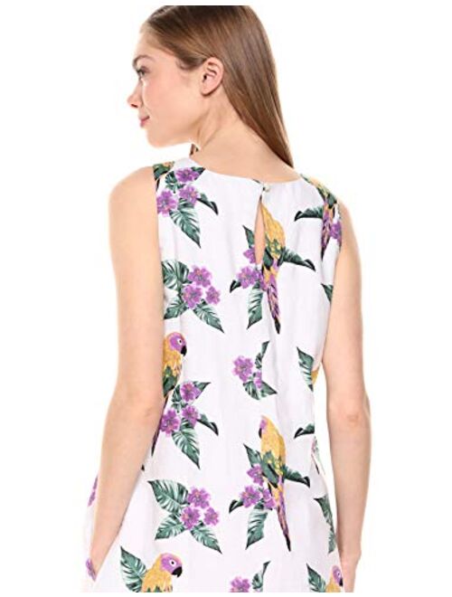 28 Palms Women's 100% Linen Hawaiian Print Sleeveless Shift Dress with Pockets