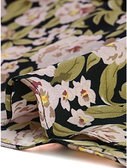 Allegra K Women's V Neck Button Front Layered Cap Sleeve Ruffle Summer Floral Mini Dress