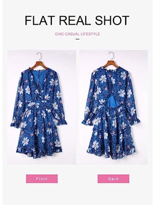 Dokotoo Womens Spring Summer Deep V Neck Ruffle Mini Dress