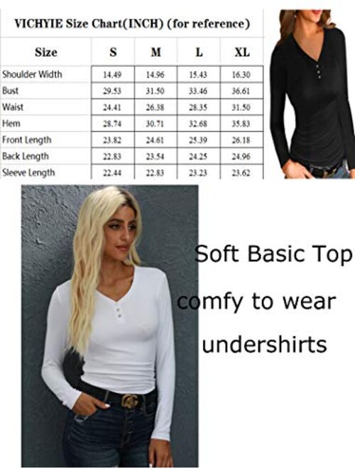 VICHYIE Women's Tunic Shirts Fall Long Sleeve Shirt V Neck T Shirts Stretch Blouse Casual Slim Fit Tops